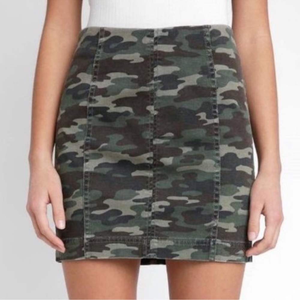 Free People modern femme camo print denim mini skirt